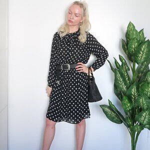 Loft floral long sleeve tie neck dress